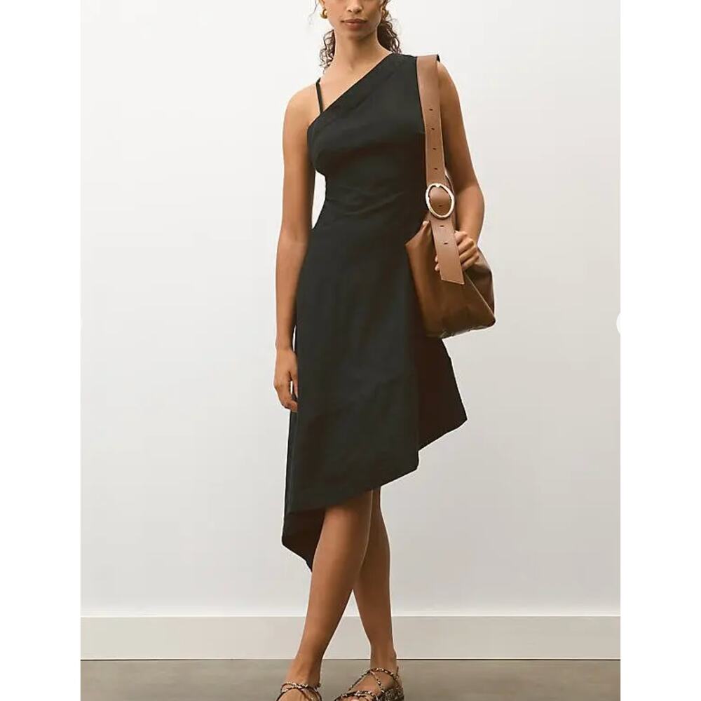 Anthropologie Sleeveless Asymmetrical Open-Back Linen Midi Dress | Sz 14, Black